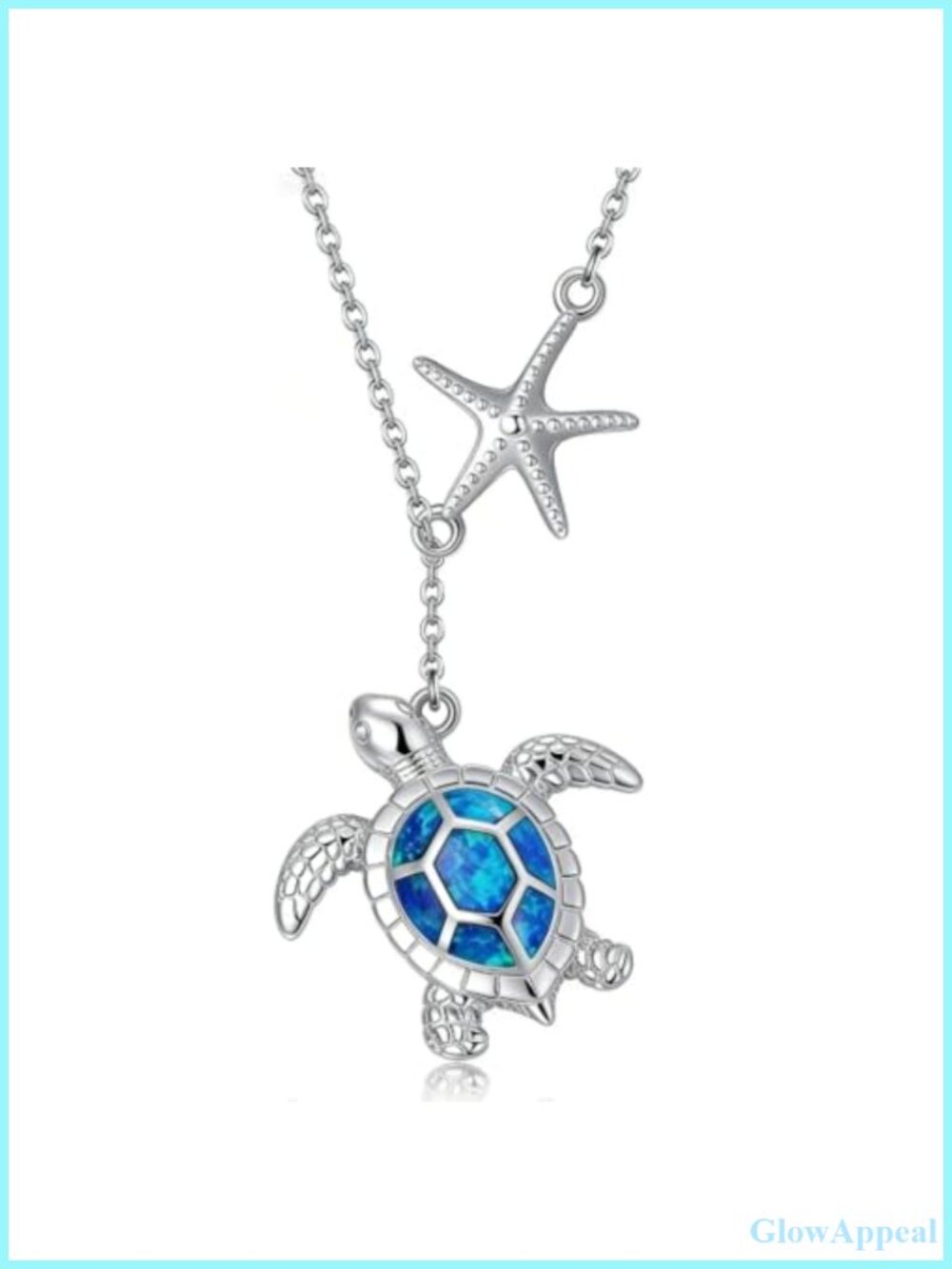 Sea Turtle Starfish Pendant Necklace Opal Ocean Jewelry Gift for Women